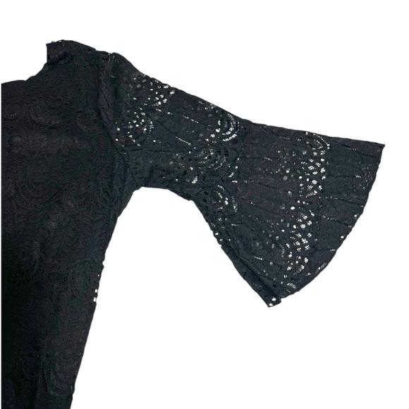 Dress Womens Black Lace Size 18w Overlay 3/4 Bell Sleeves Feminine Romantic - Picture 5 of 12